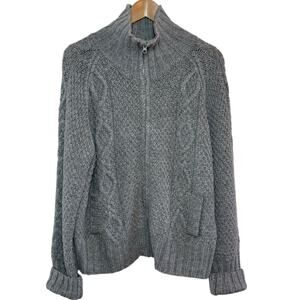 1990's Vintage Wool Blend Cable Knit Zip Up Gray XL  Route 66 Sweater